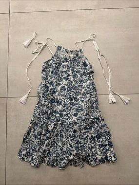 Joie Blue and White Floral Tie-Shoulder Mini Dress